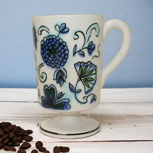 Vintage 1964 Holt Howard Blue Floral Scroll Pedestal Mug 7649